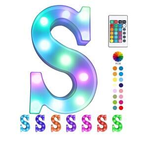 Pooqla Colorful LED Letter S Lights w Remote – Light Up Marquee Signs S